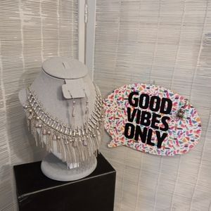 Antique Silver w/lilac Beading - Necklace & Earrings